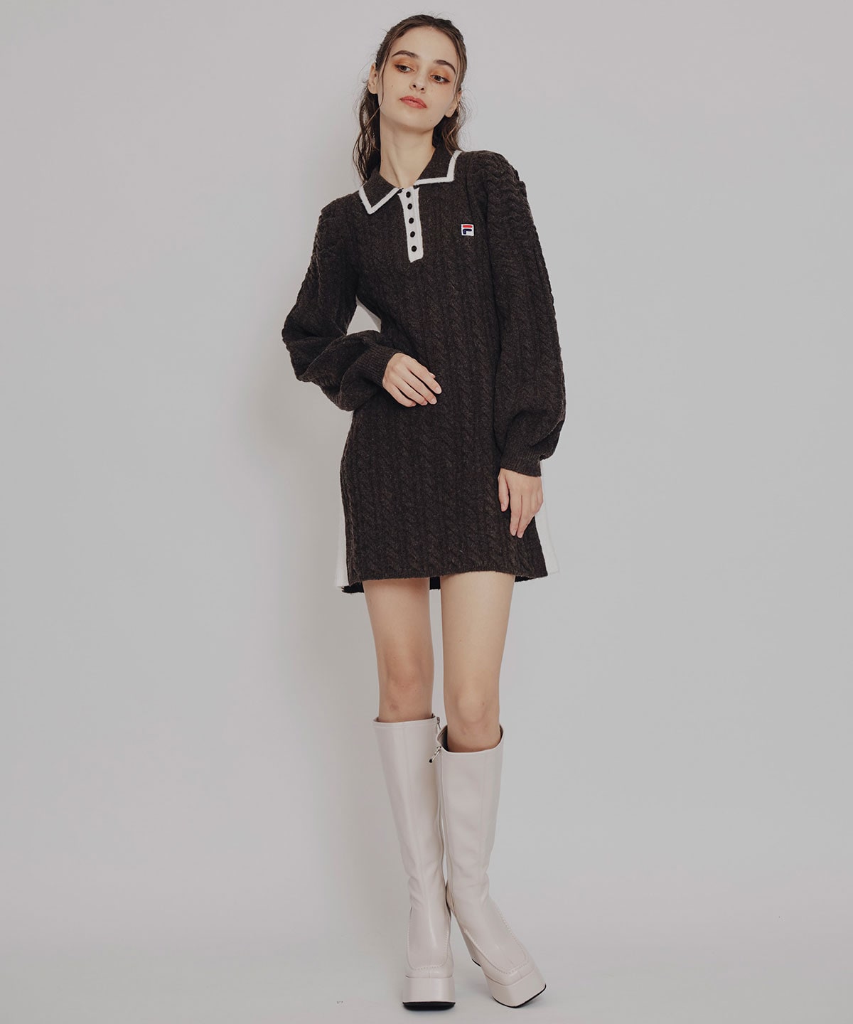 ［FILA×REDYAZEL］ケーブルニットポロミニワンピース
