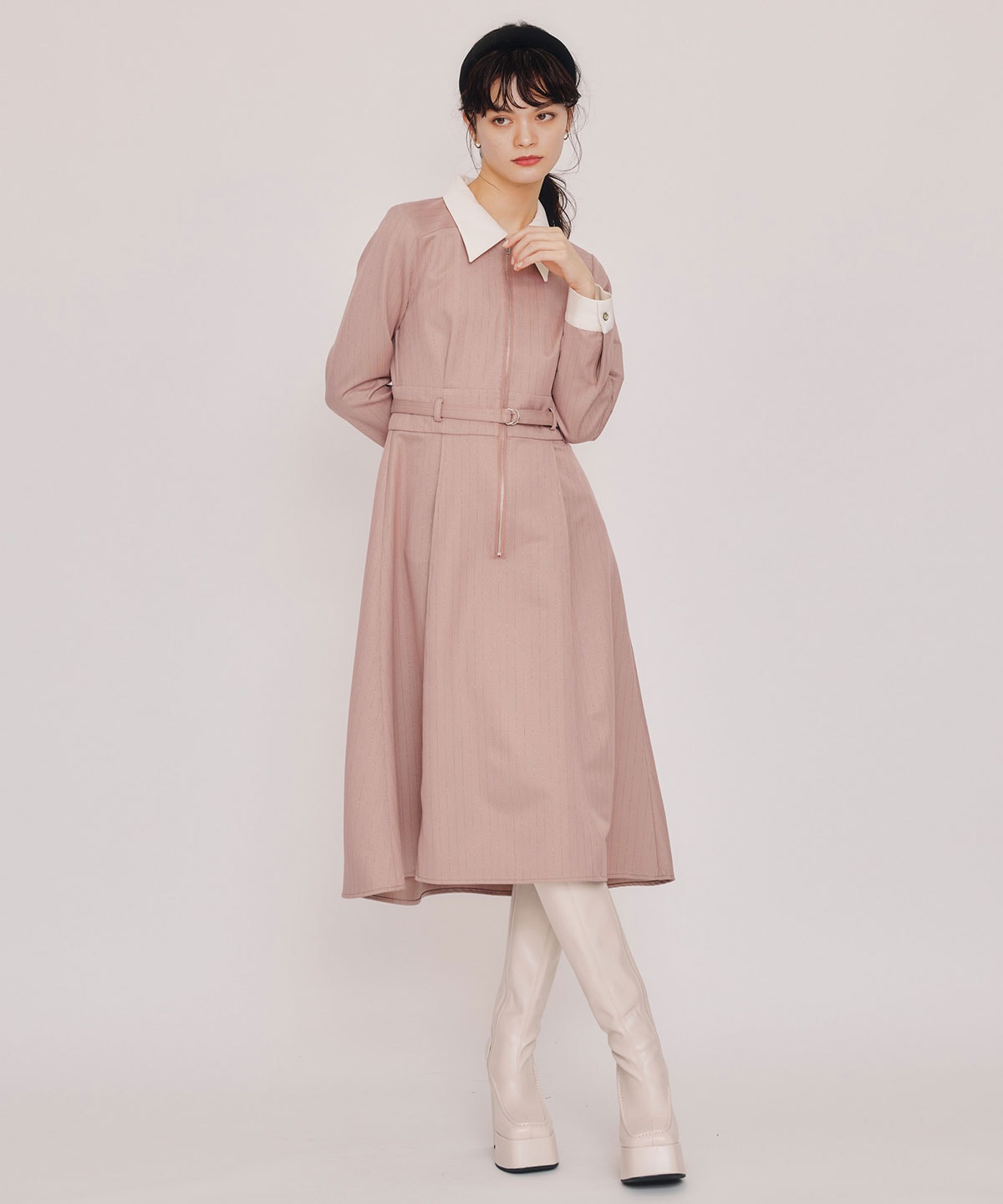 フロントZIPストライプロングワンピース