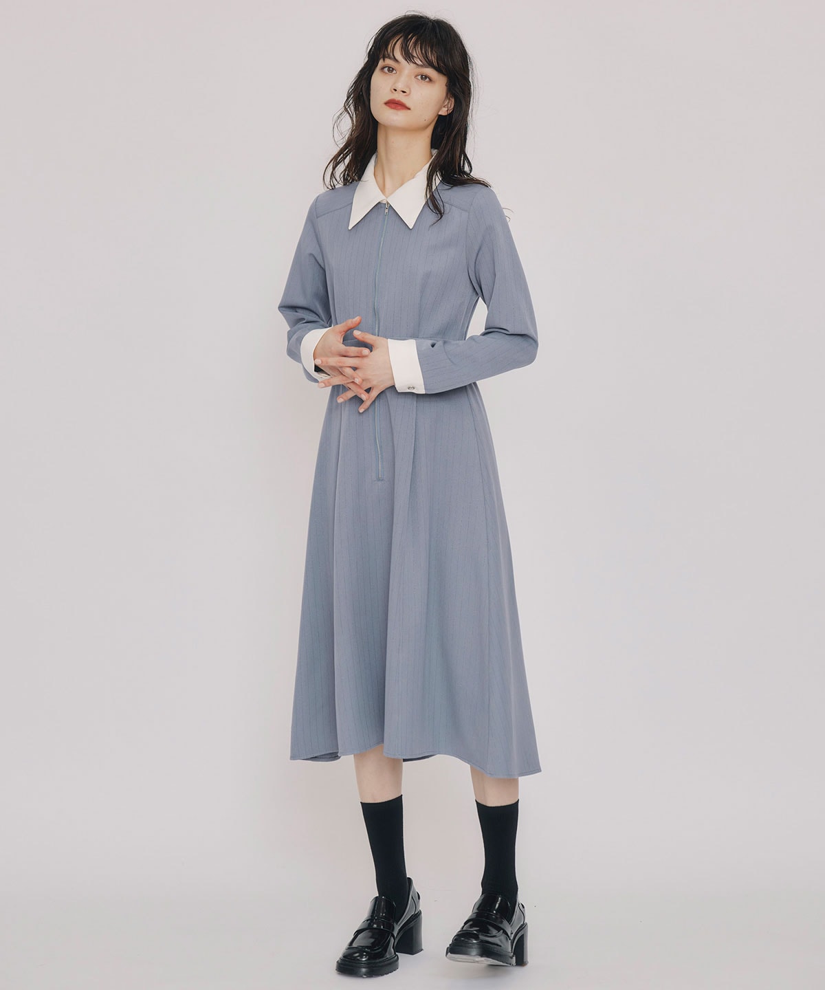 フロントZIPストライプロングワンピース