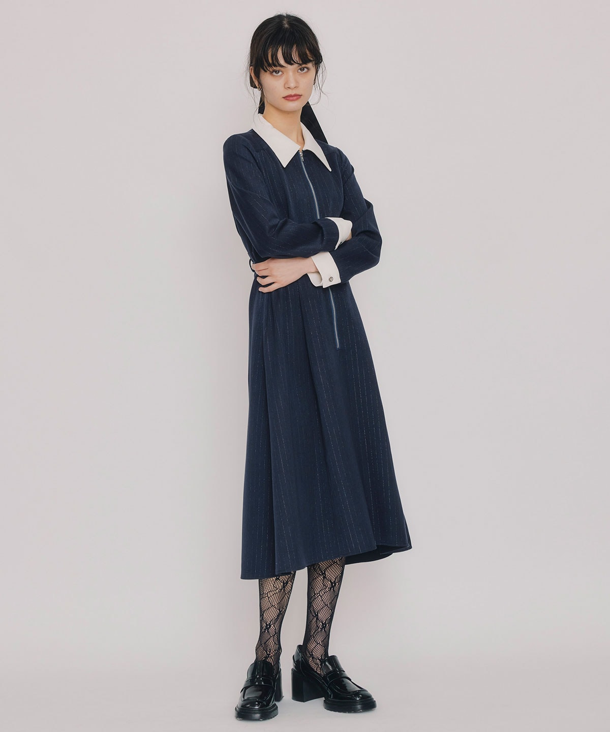 フロントZIPストライプロングワンピース