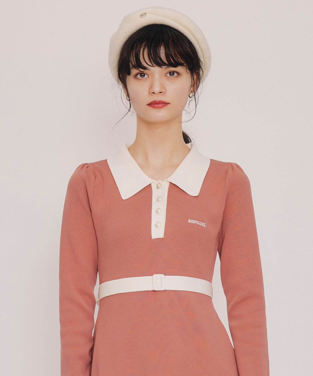 バイカラーポロニットミニワンピース