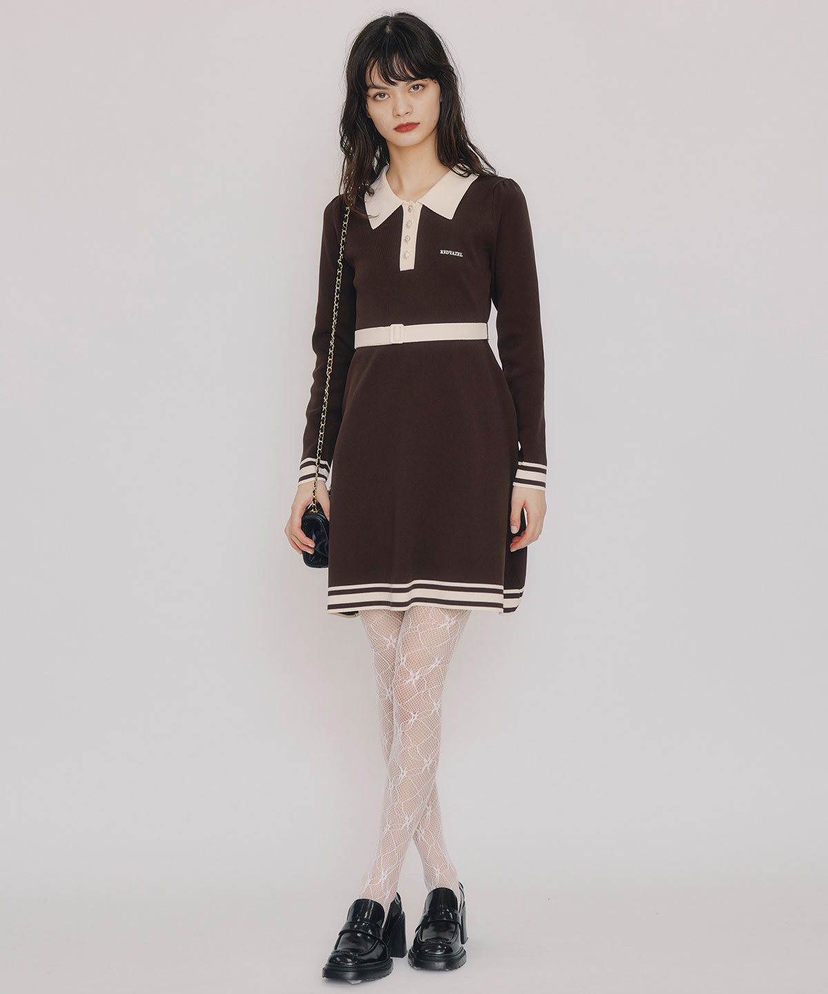 バイカラーポロニットミニワンピース