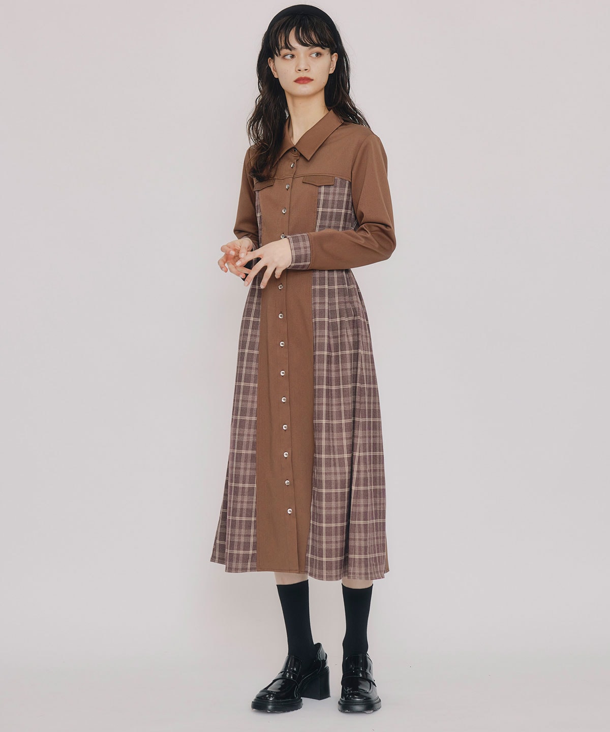チェックパネルロングワンピース