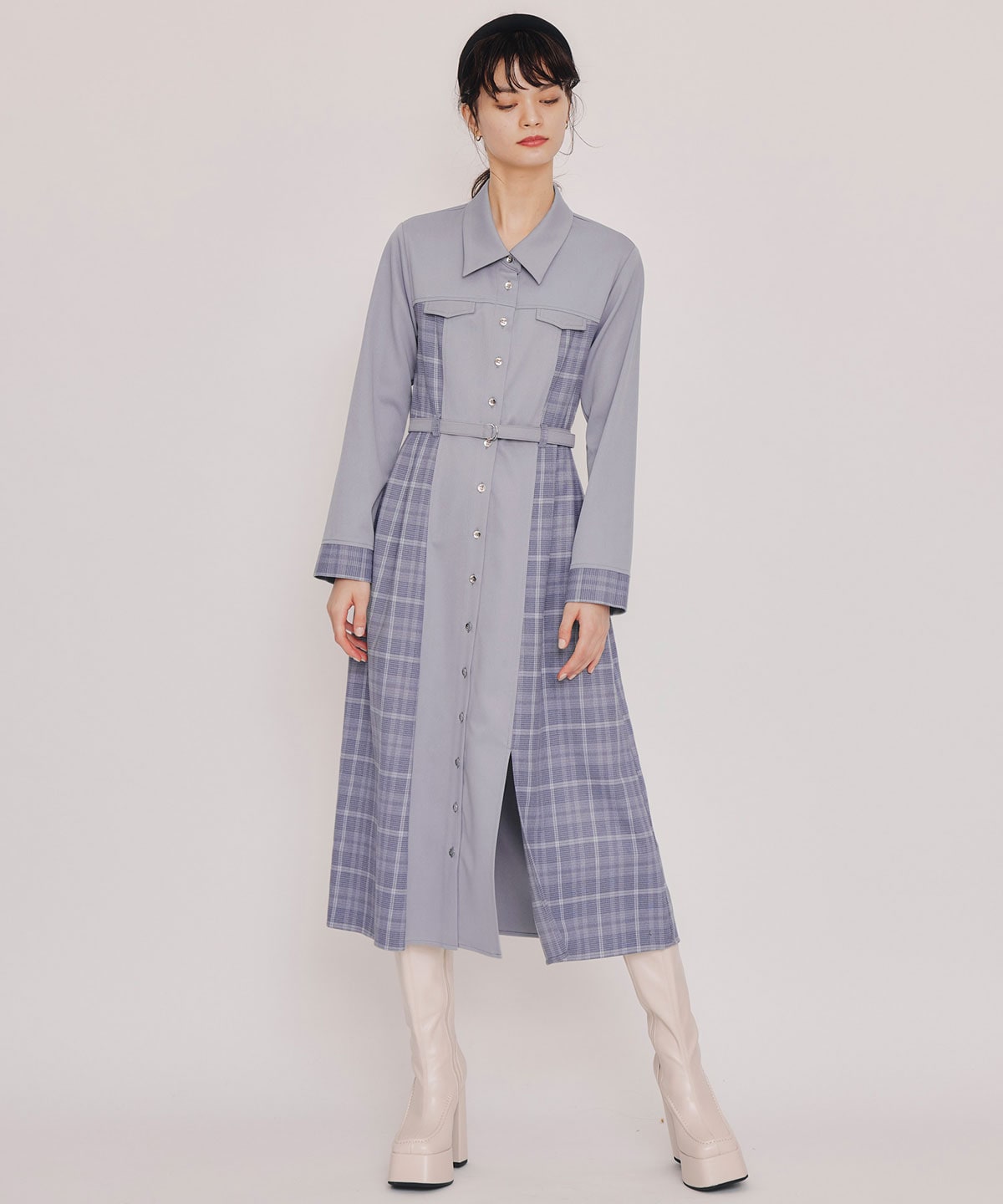 チェックパネルロングワンピース