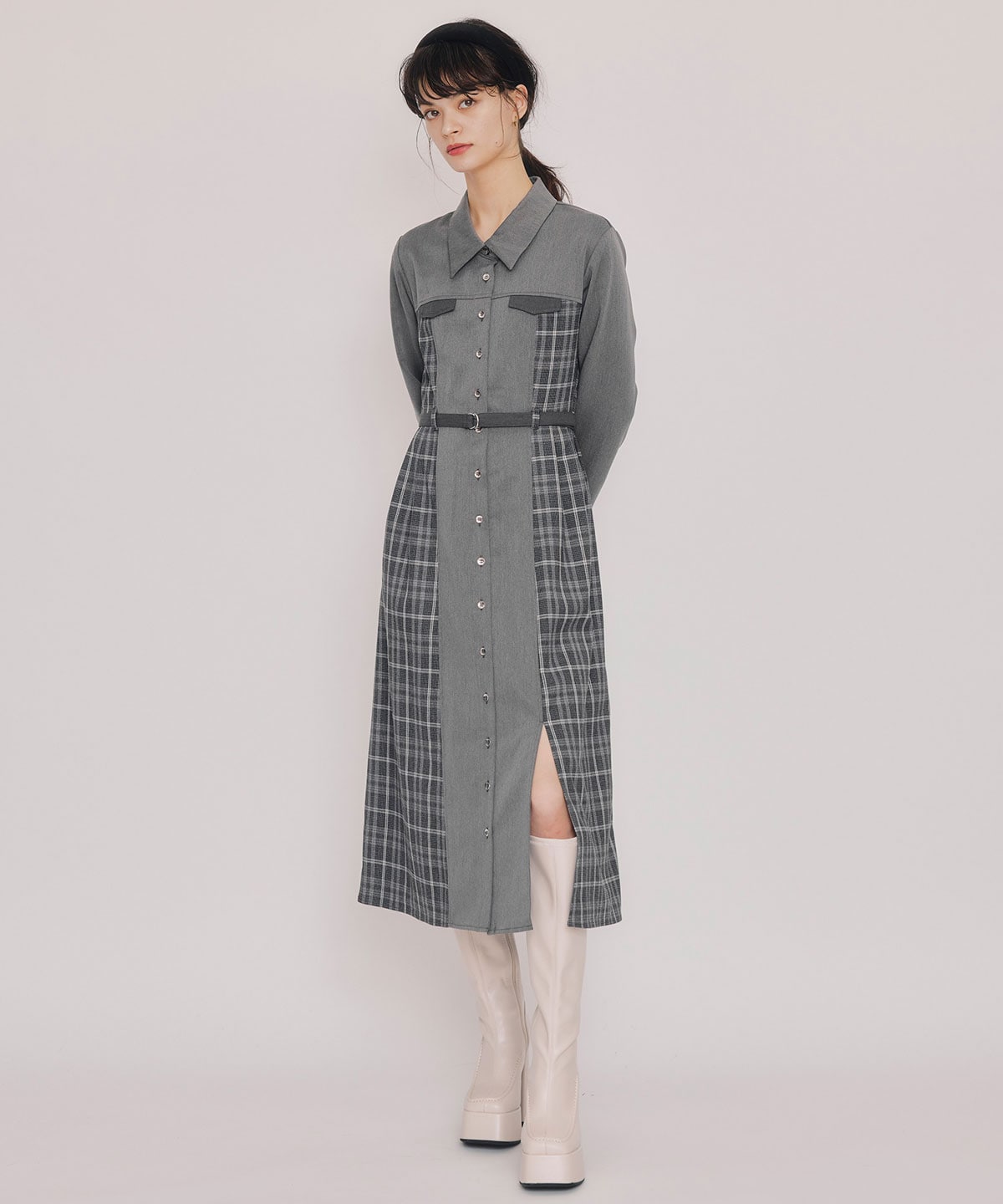 チェックパネルロングワンピース