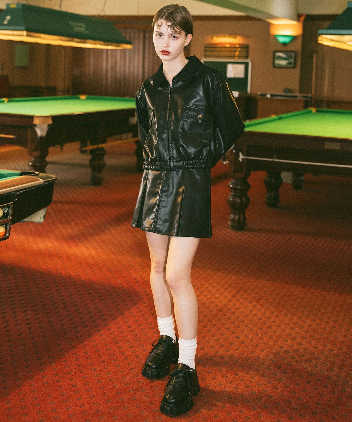 【セットアップ可能】フェイクレザージップブルゾン