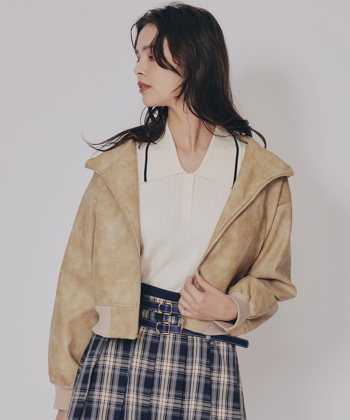 ヴィンテージライクレザーフーディブルゾン