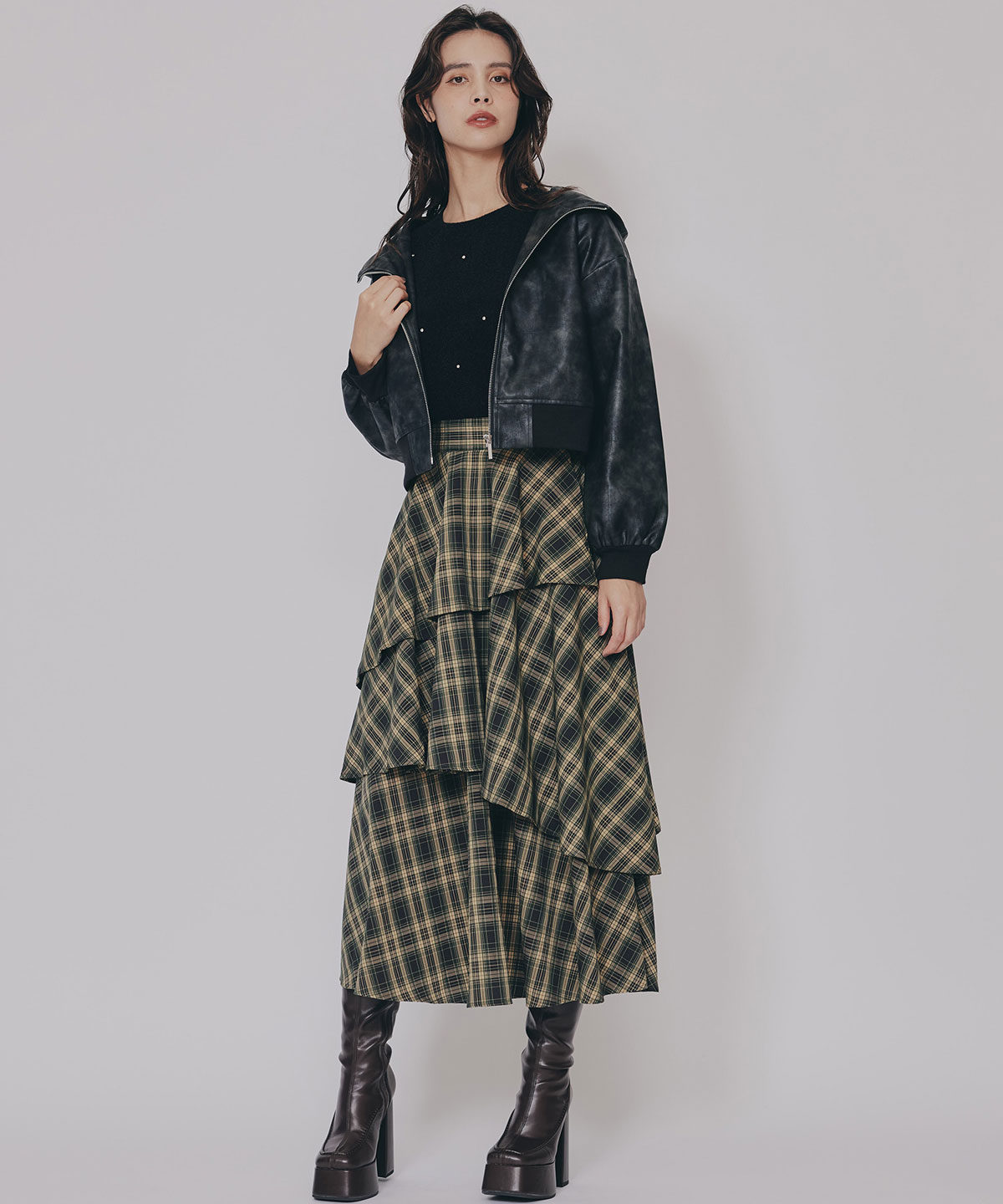 ヴィンテージライクレザーフーディブルゾン