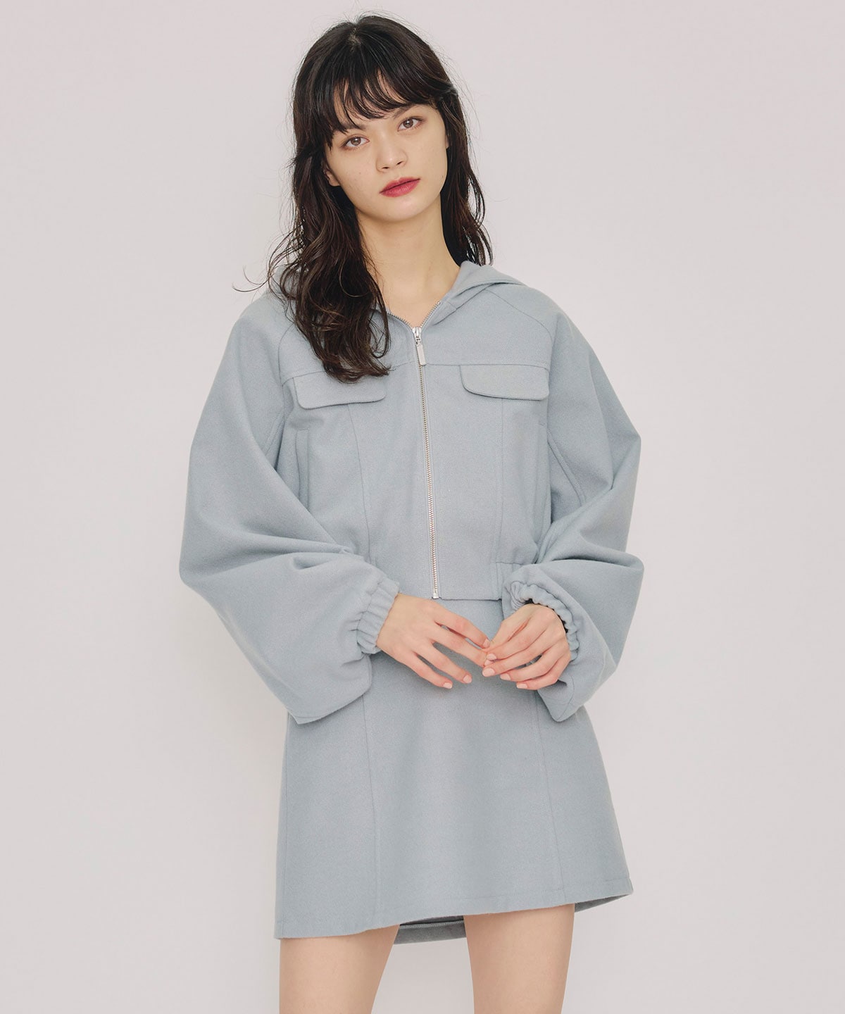 【セットアップ可能】ビッグスリーブフードショートブルゾン