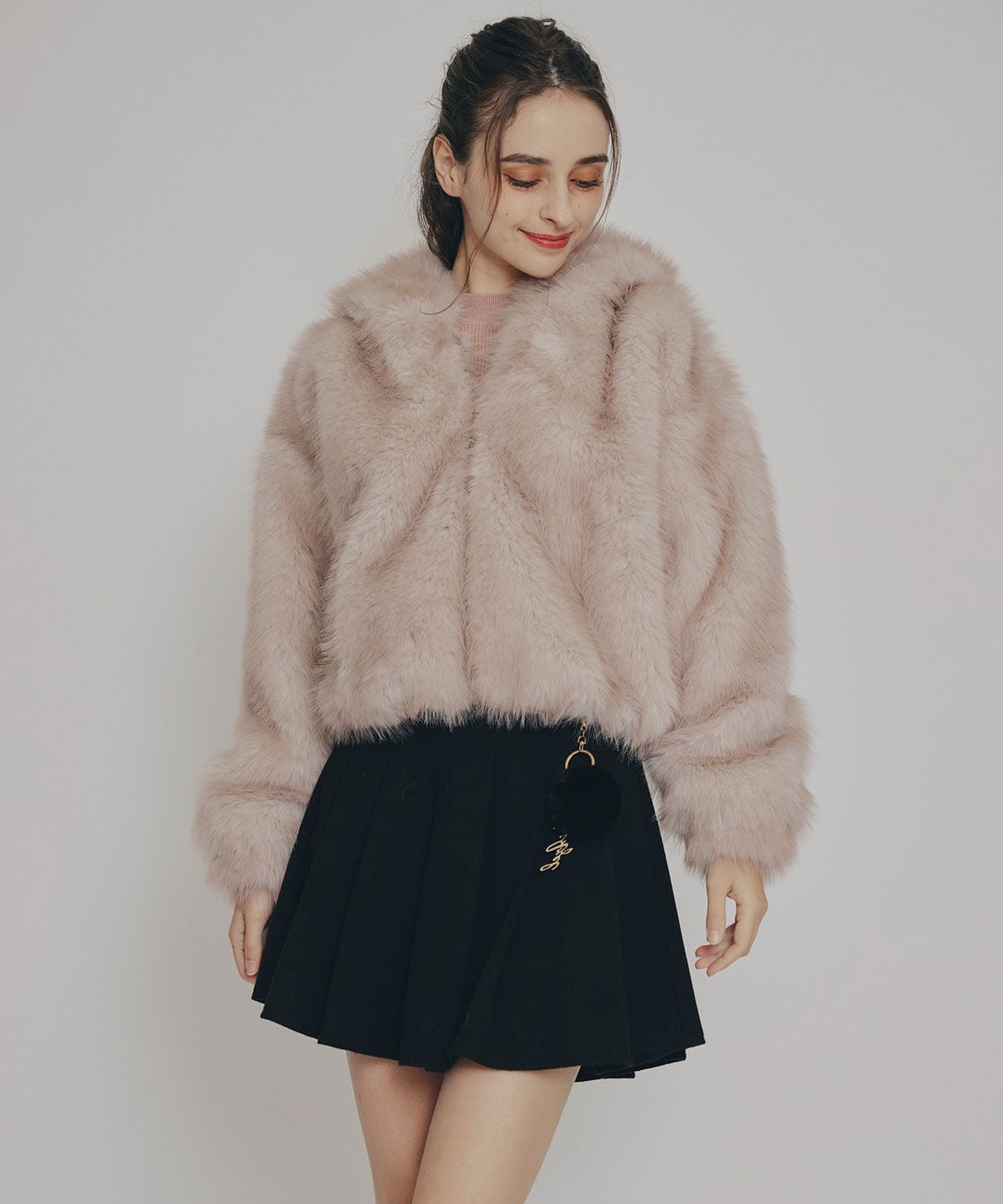 フォックスファーライクフーディショートジャケット