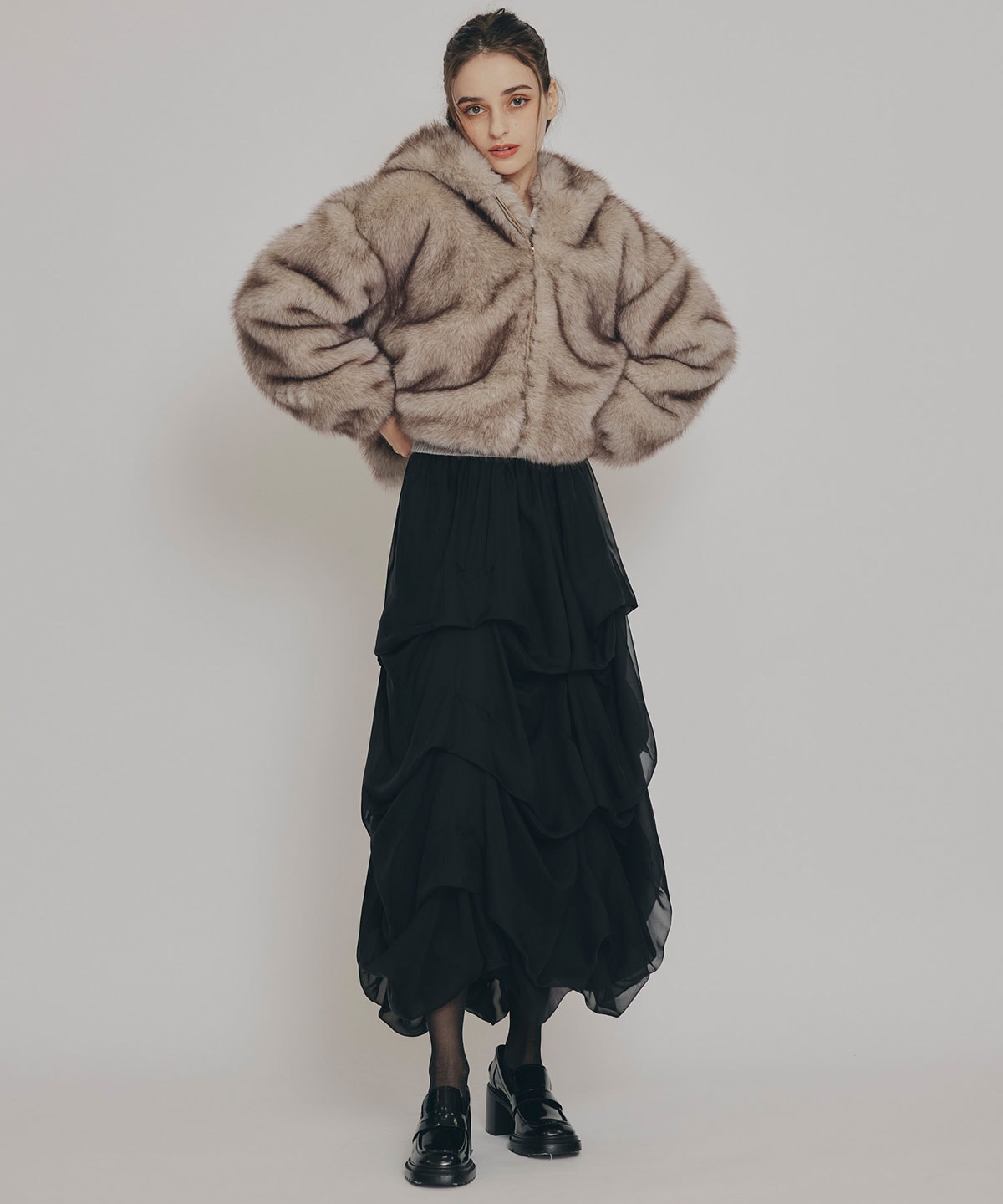 フォックスファーライクフーディショートジャケット