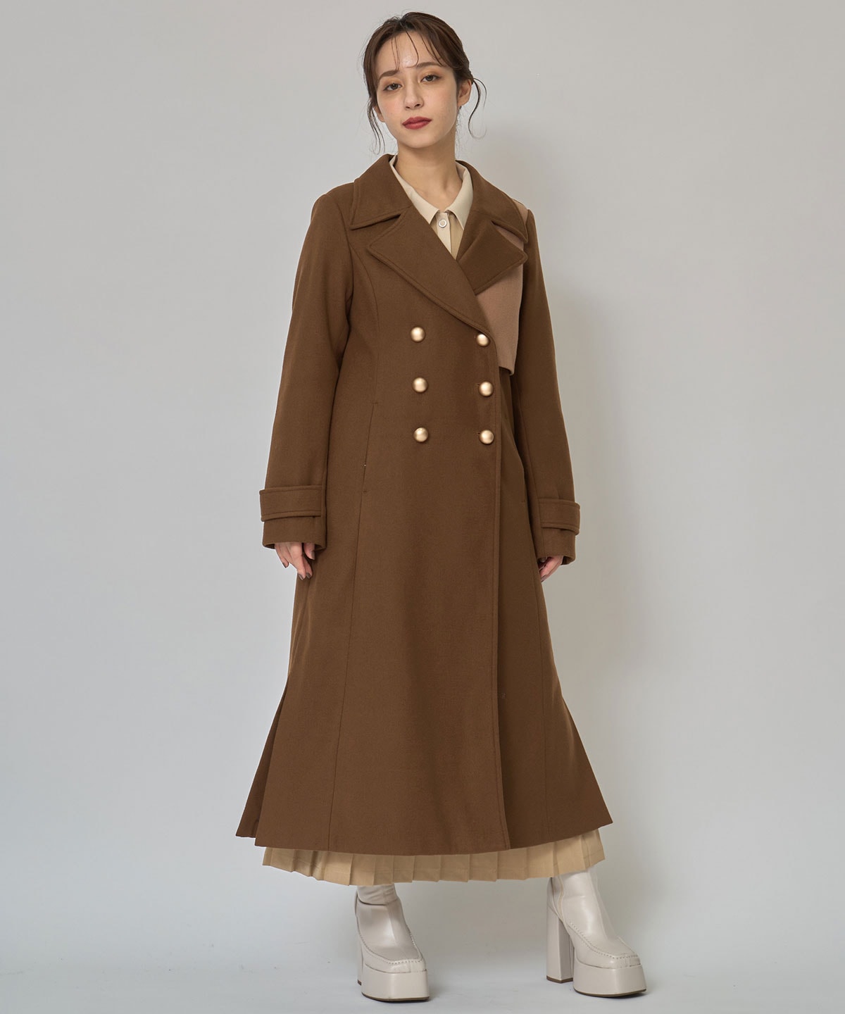 バイカラースリムチェスターコート