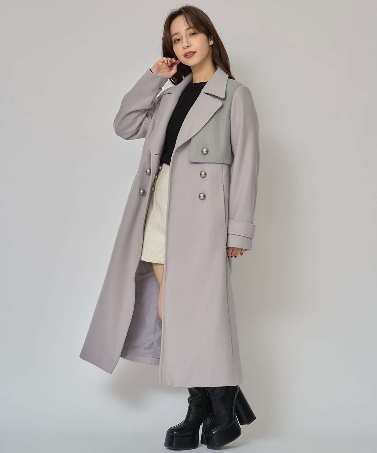 バイカラースリムチェスターコート