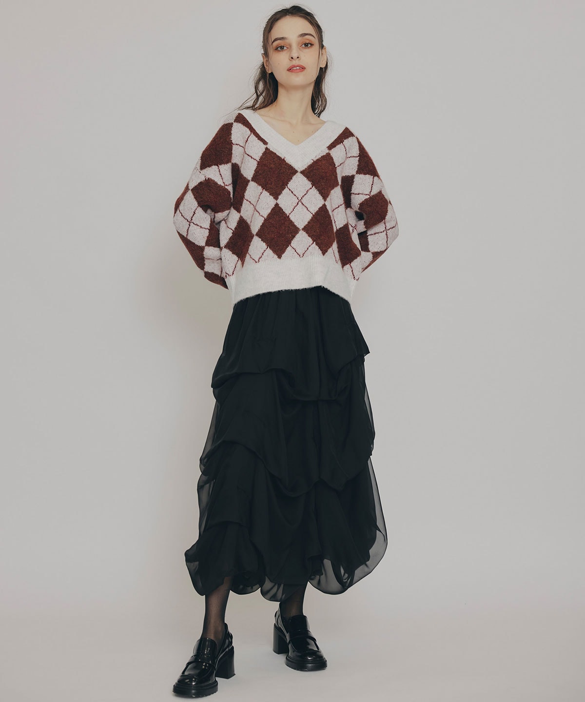 アーガイルVネックニットプルオーバー