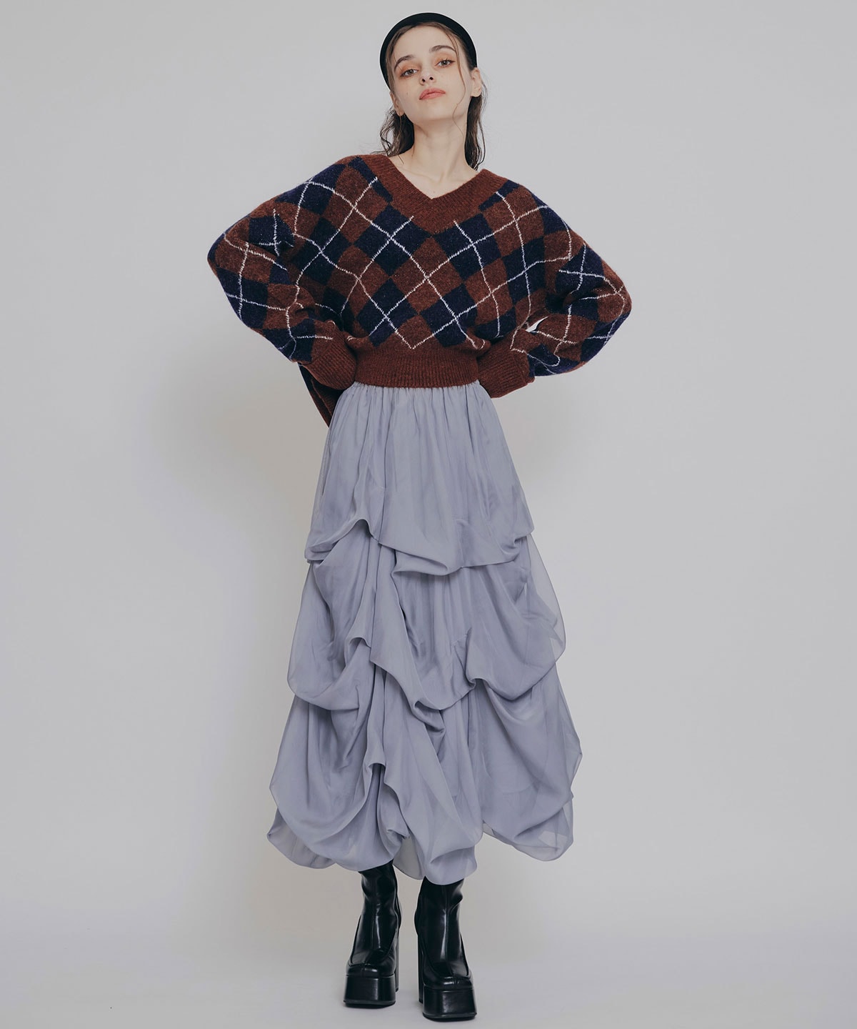 アーガイルVネックニットプルオーバー