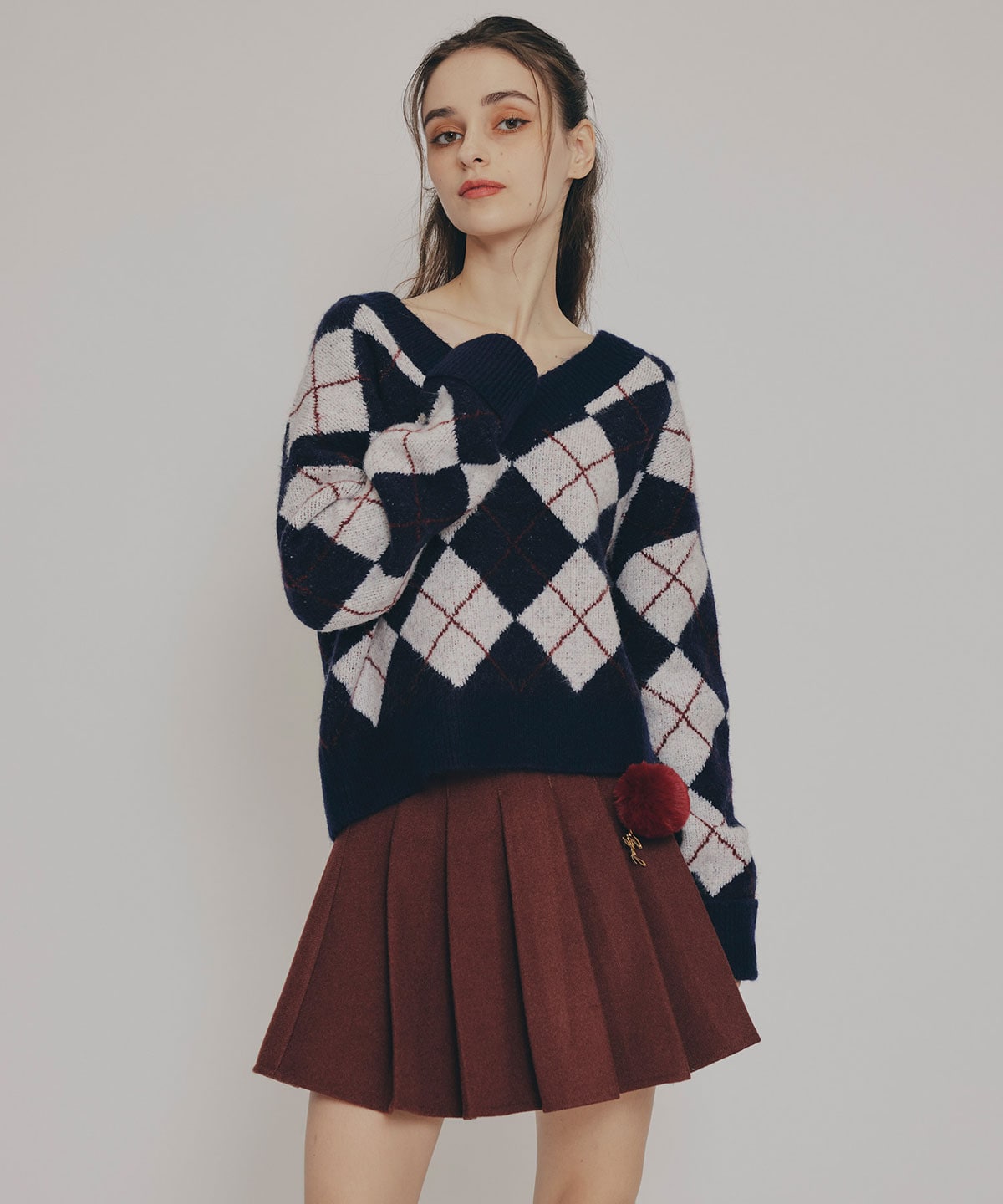 アーガイルVネックニットプルオーバー