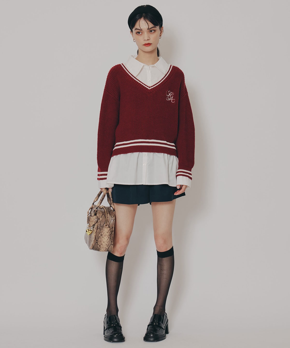 レイヤードシャツドッキングニットプルオーバー