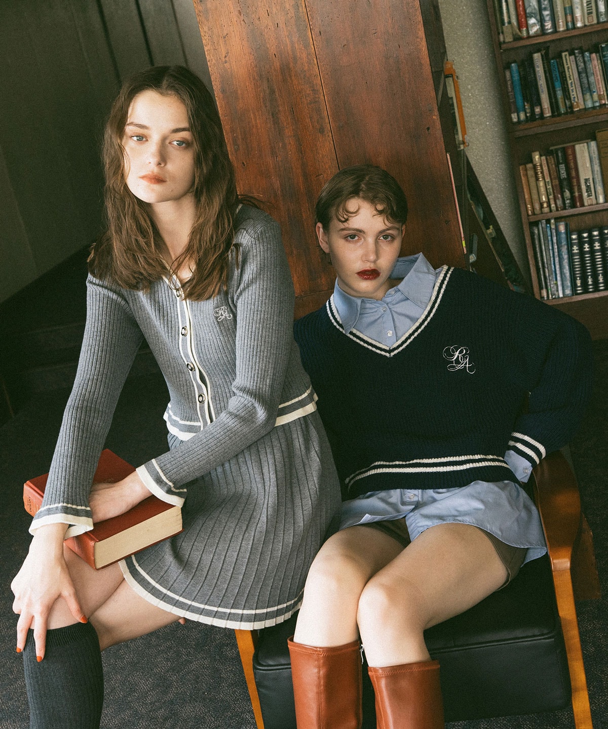 レイヤードシャツドッキングニットプルオーバー