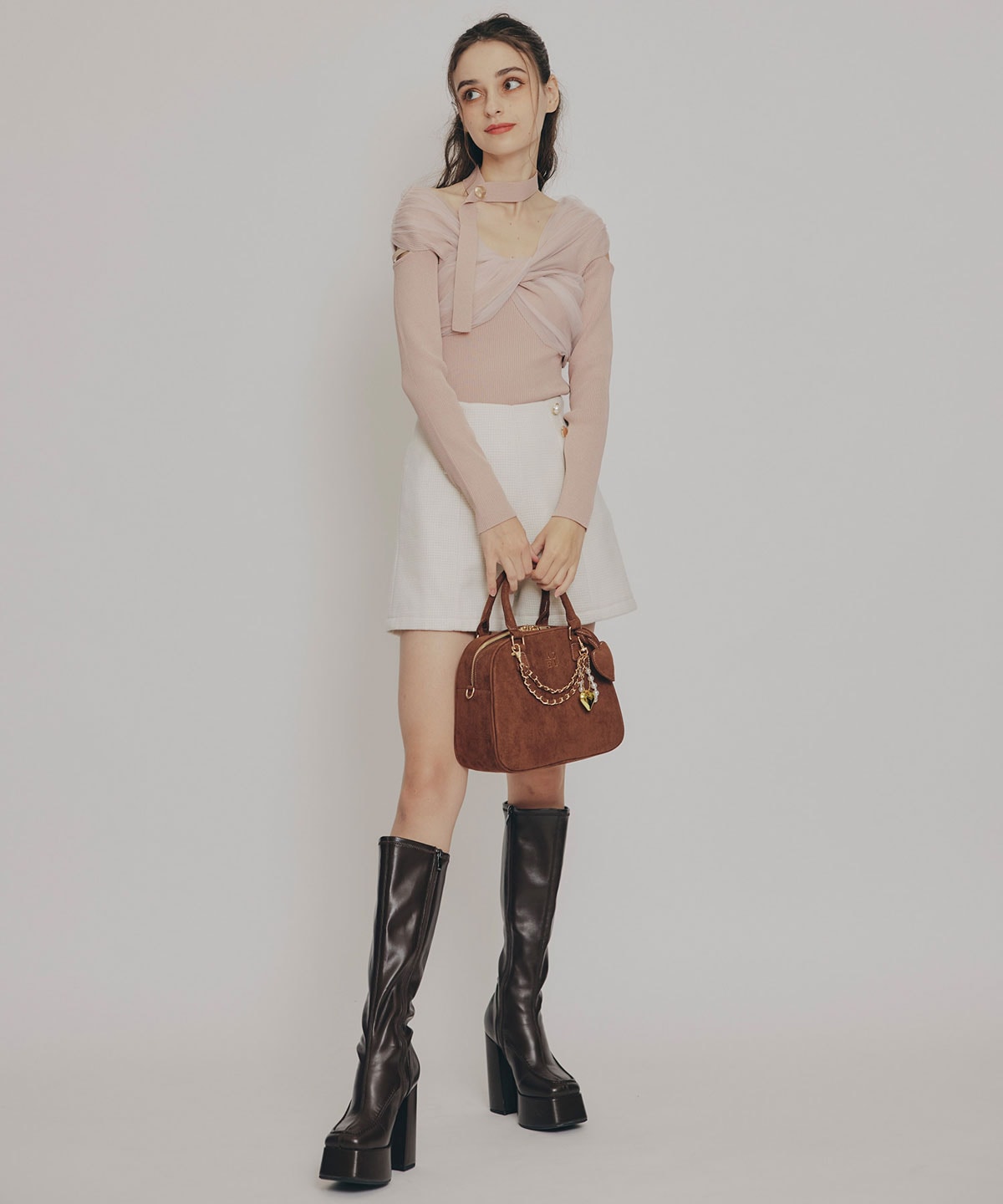 チョーカークロスチュールニットトップス