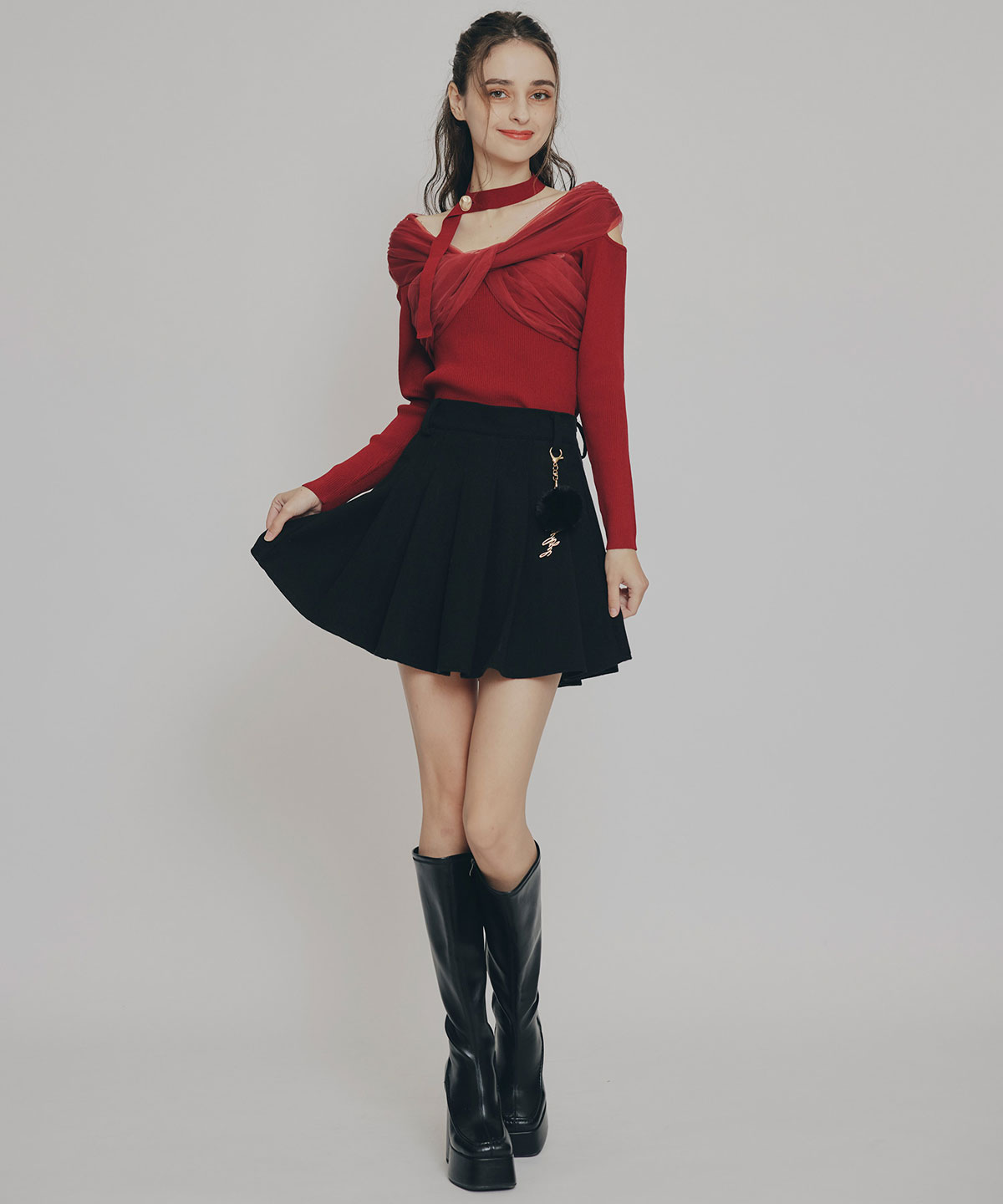 チョーカークロスチュールニットトップス