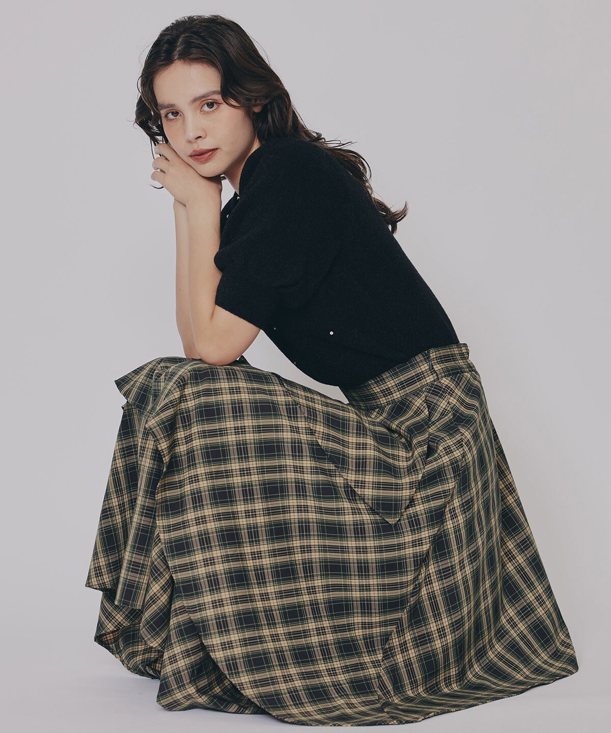 ビジューパフスリーブニットトップス