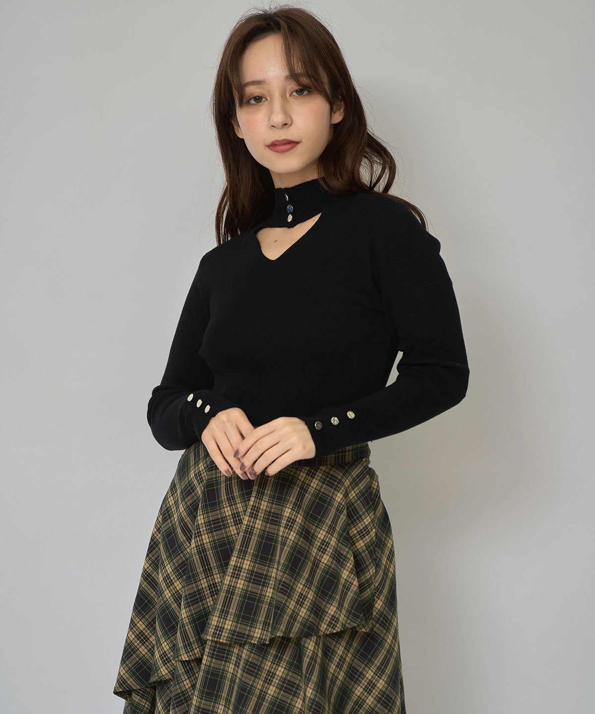 2WAYハイネックボタンニットトップス