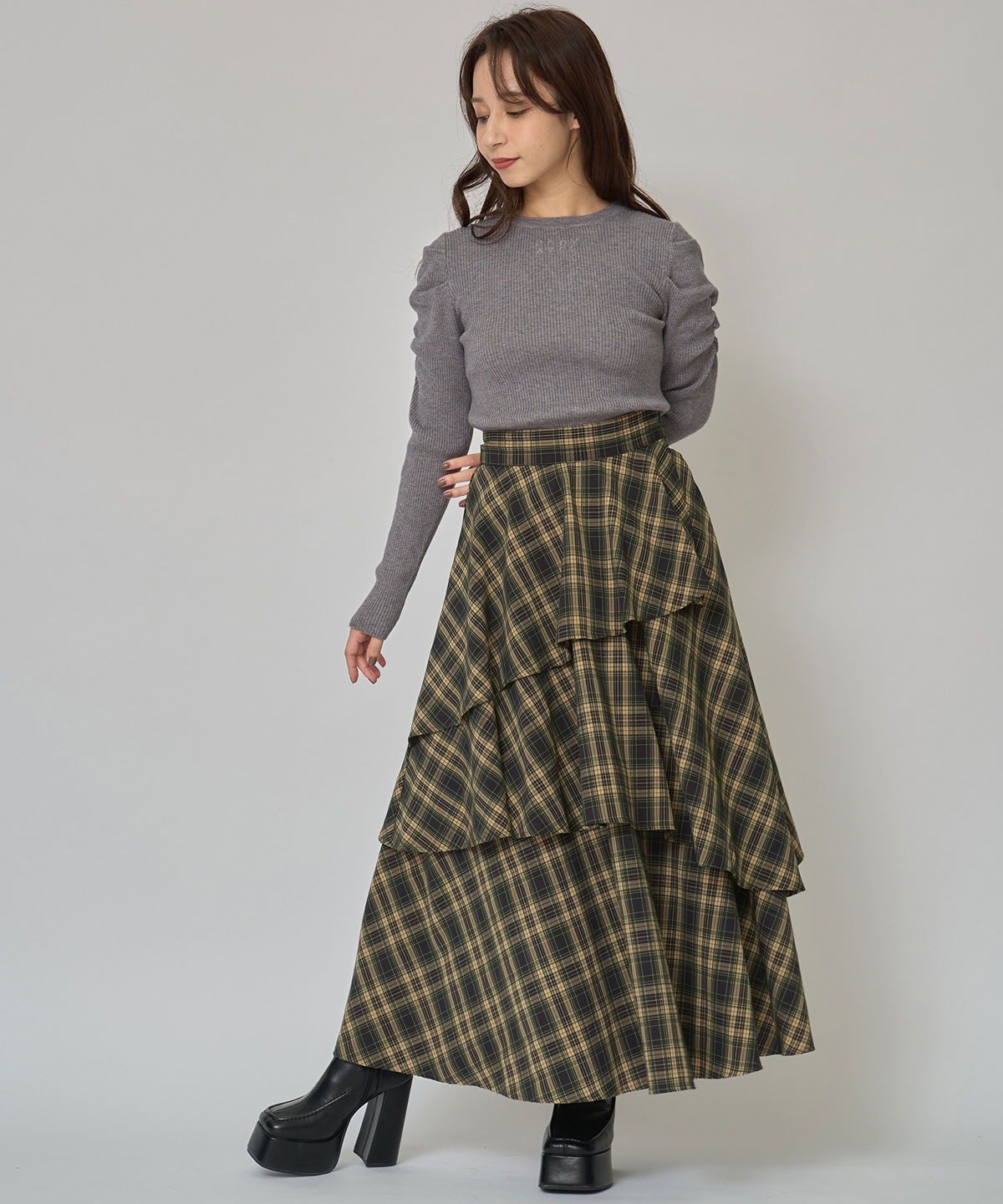 パワショルロゴリブニットトップス