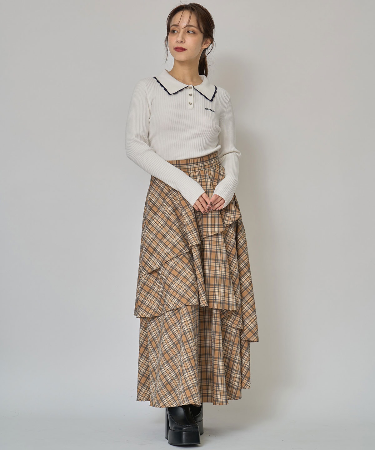 スカラカラーポロニットプルオーバー