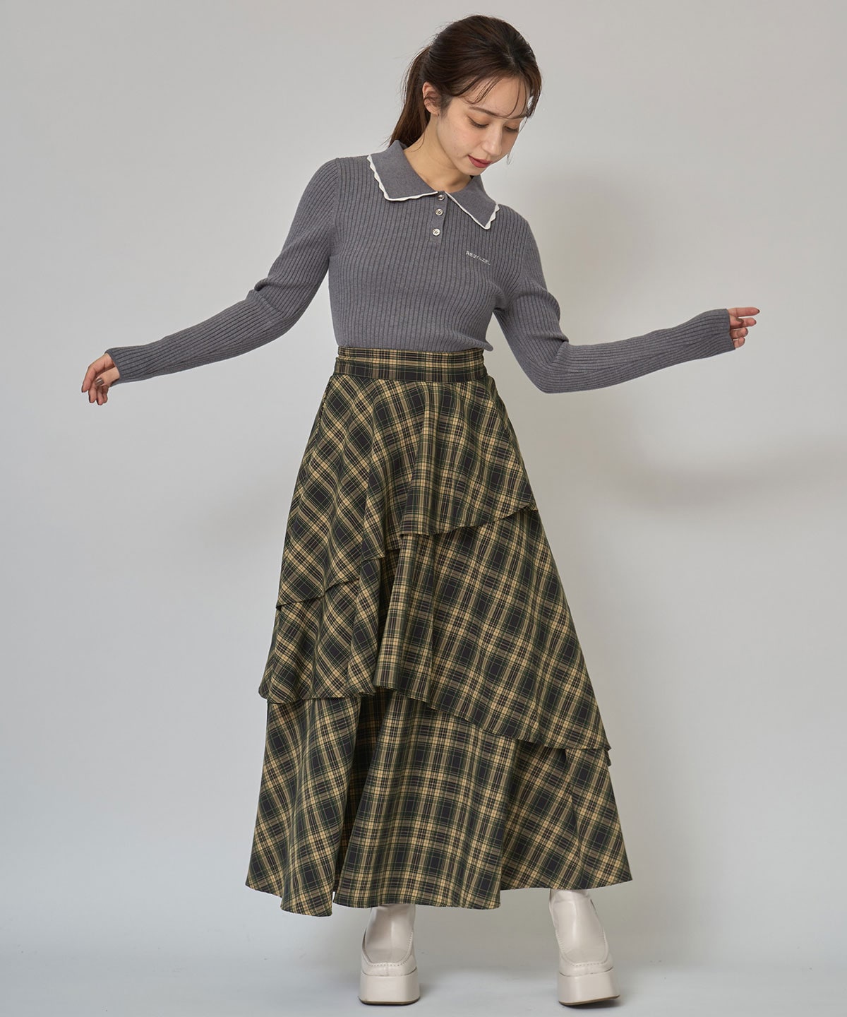 スカラカラーポロニットプルオーバー