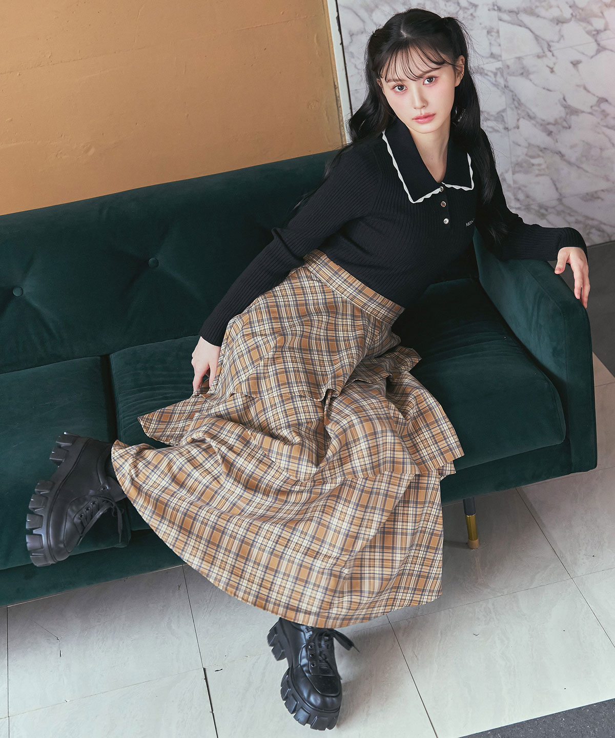 スカラカラーポロニットプルオーバー