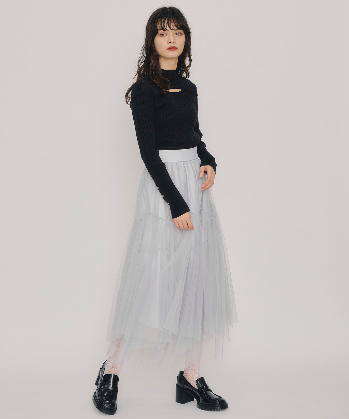 レイヤードデザインランダムリブニットプルオーバー