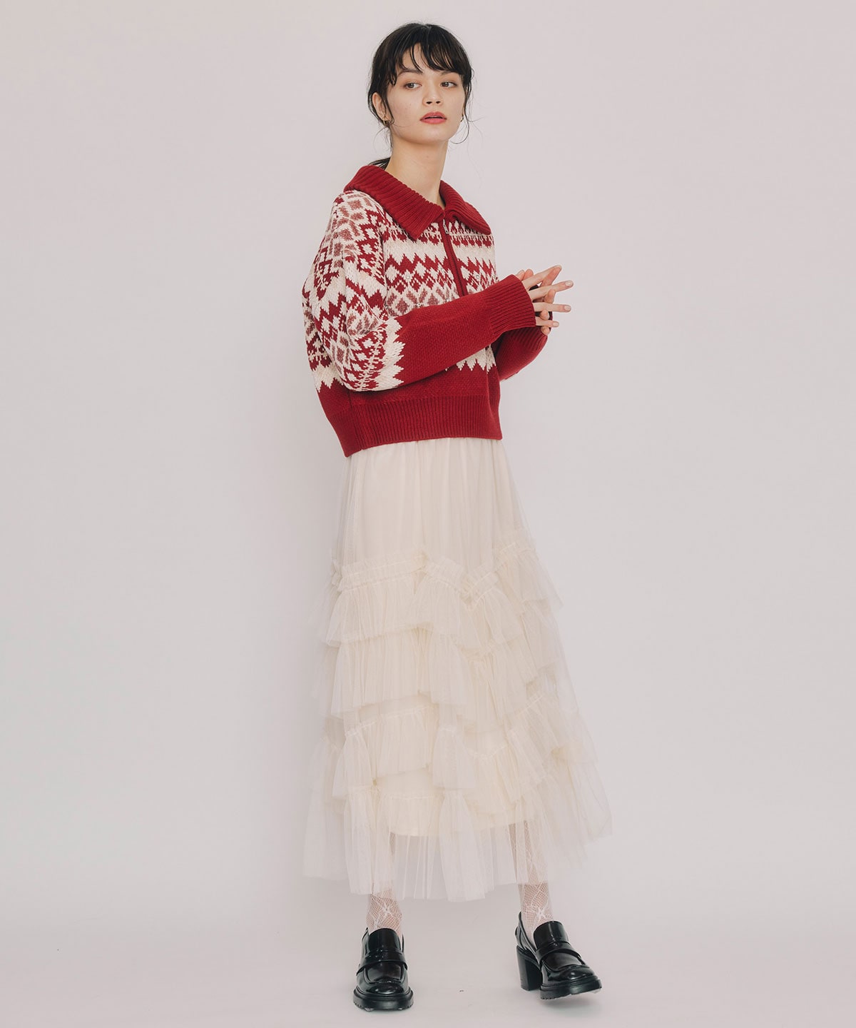 ビジューノルディックデザインニットプルオーバー