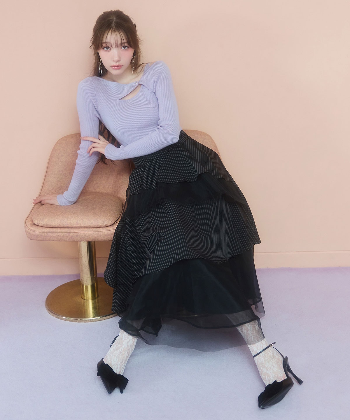 アシンメトリーレイヤードライクニットプルオーバー