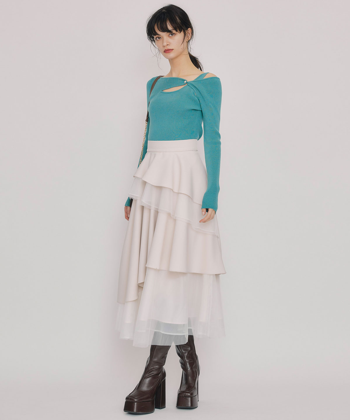 アシンメトリーレイヤードライクニットプルオーバー