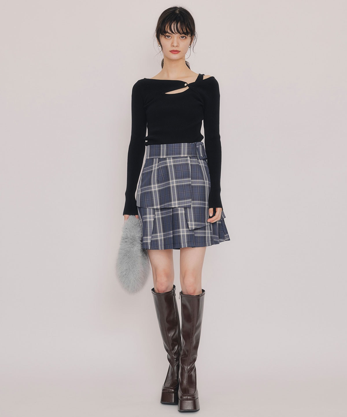 アシンメトリーレイヤードライクニットプルオーバー