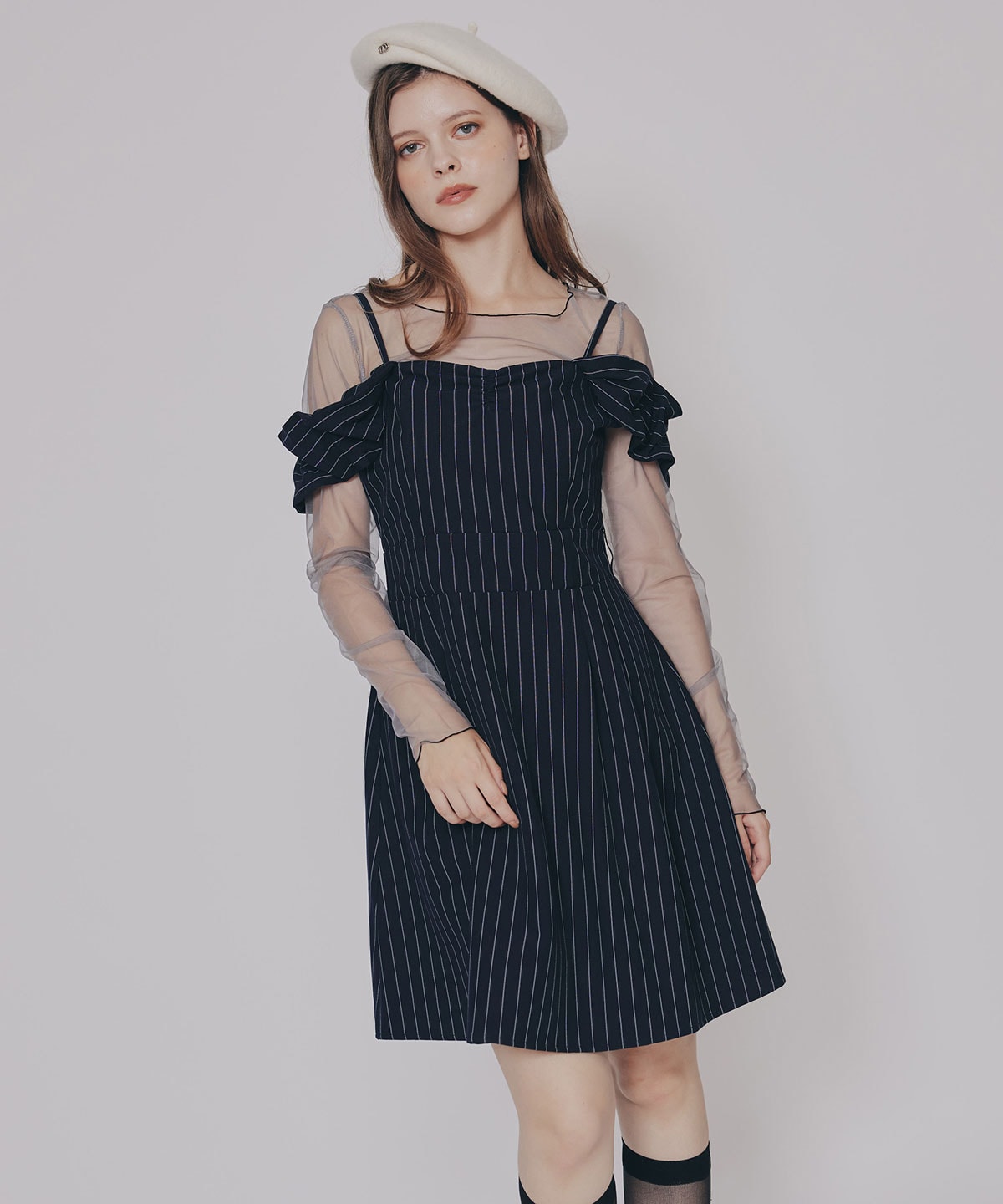 バイカラーメロウチュールトップス×ベアトップ