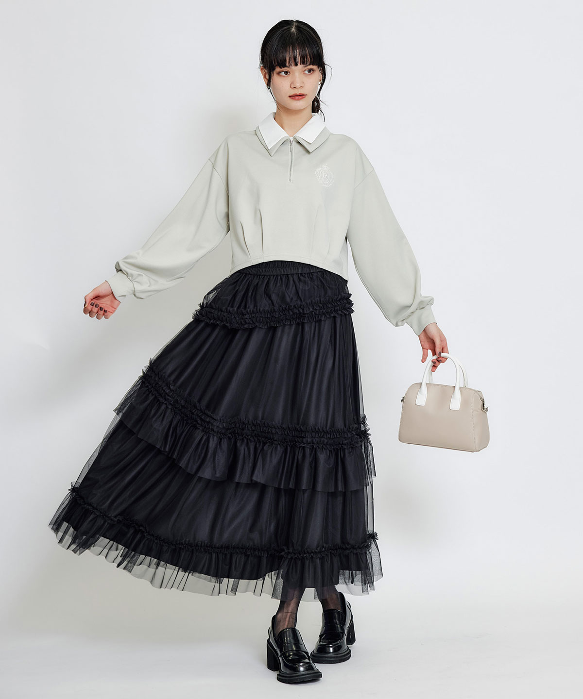 レザーライクチャンキーヒールローファー