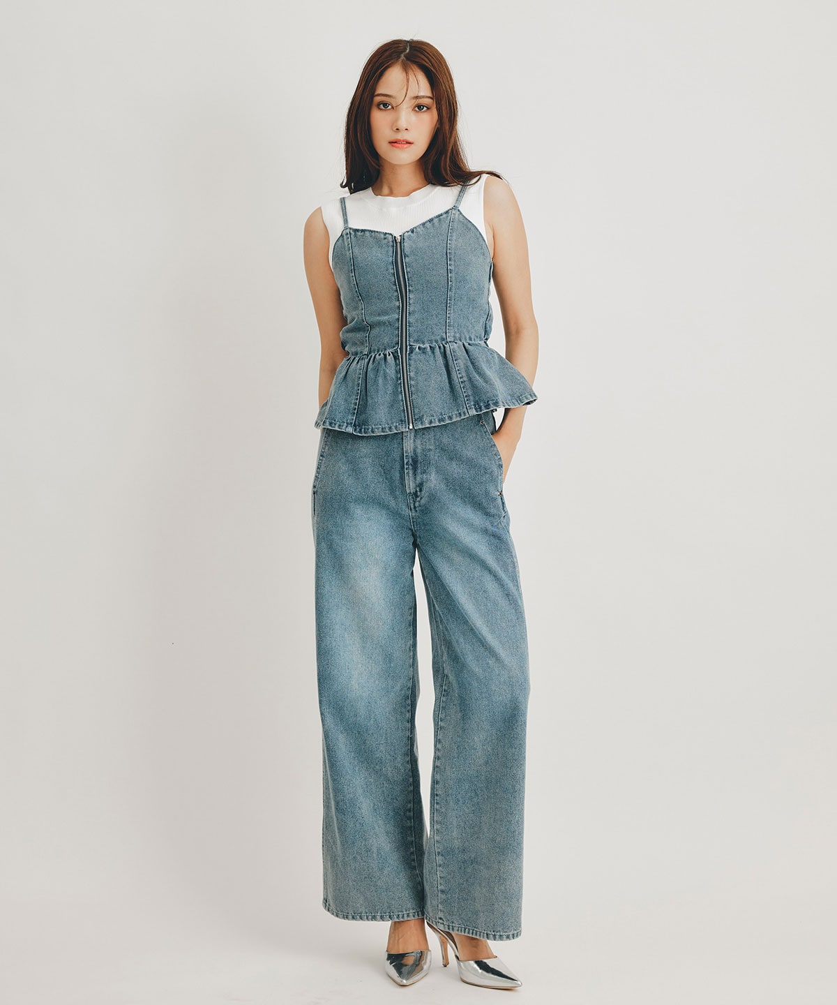 【Vintage Denim Series】ヴィンテージウォッシュバックレースアップデニムビスチェ