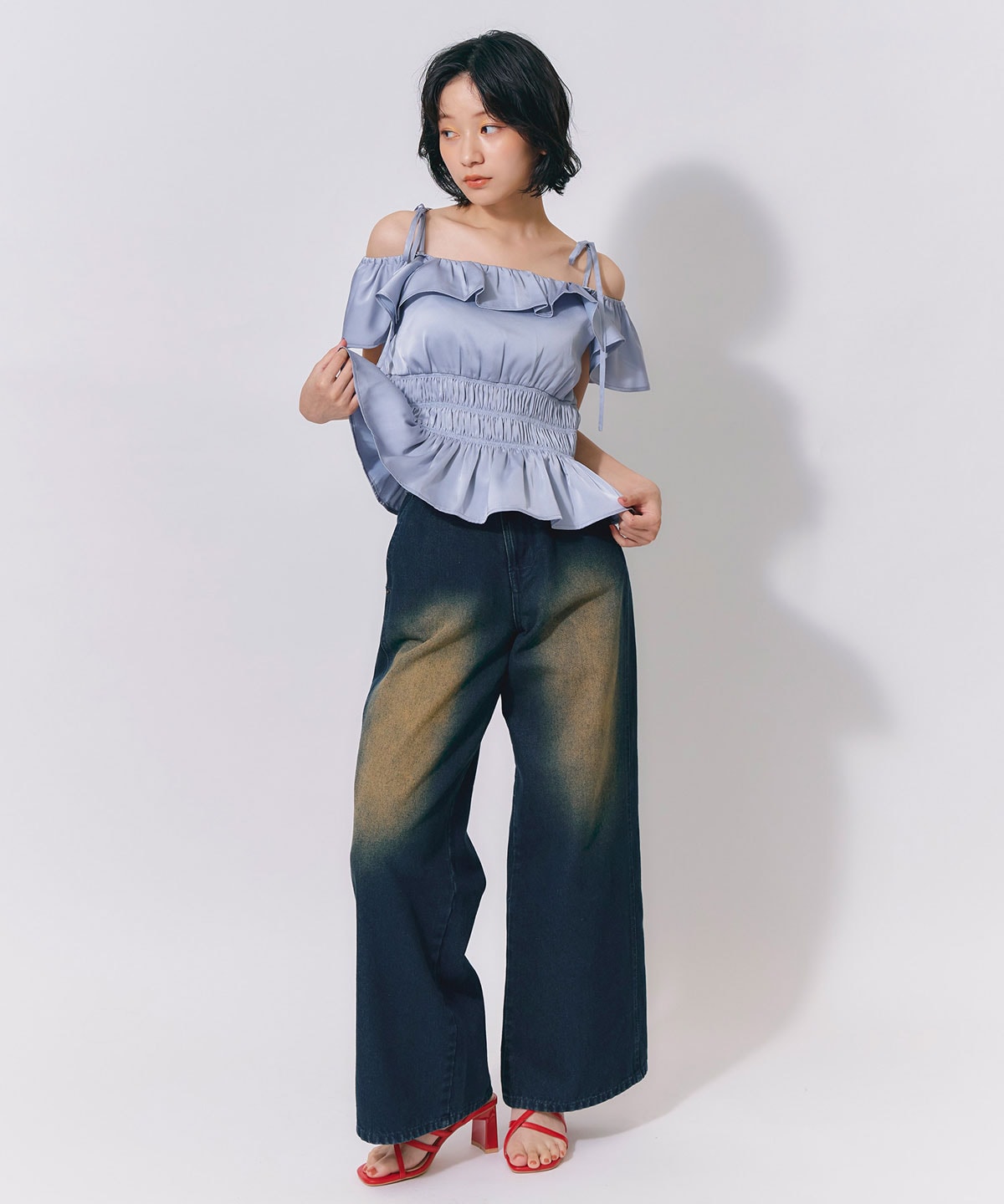 ショルダーリボン2WAYオフショルブラウス