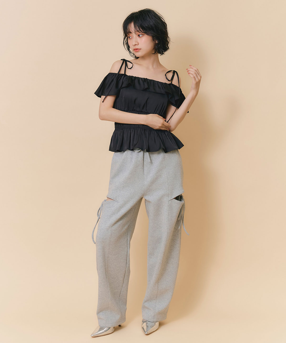 ショルダーリボン2WAYオフショルブラウス