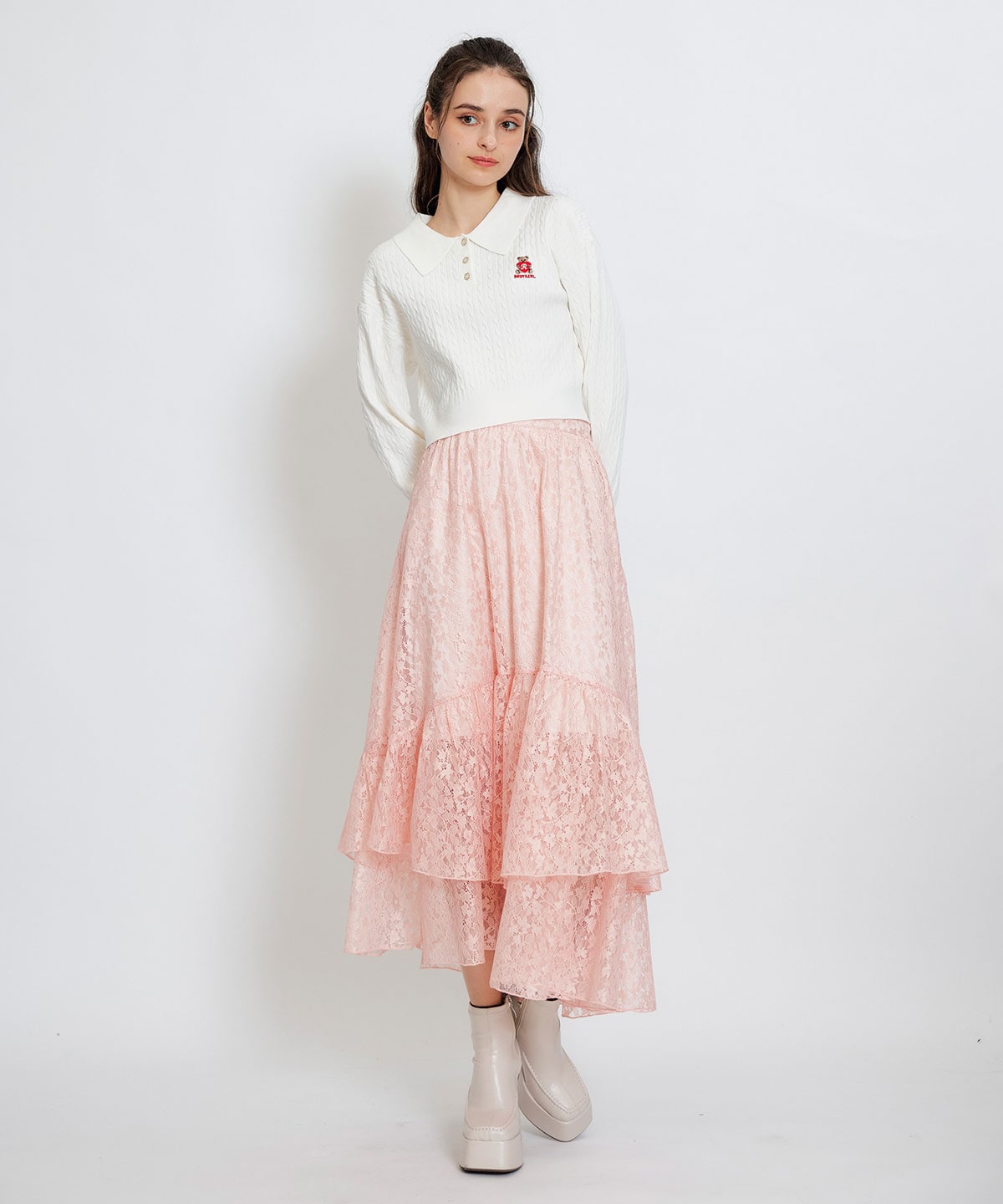 スリットレースフレアロングスカート