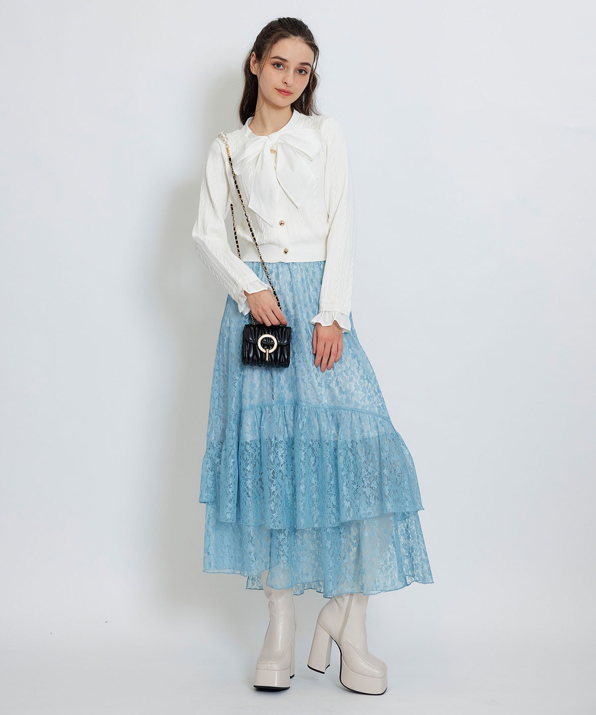 スリットレースフレアロングスカート