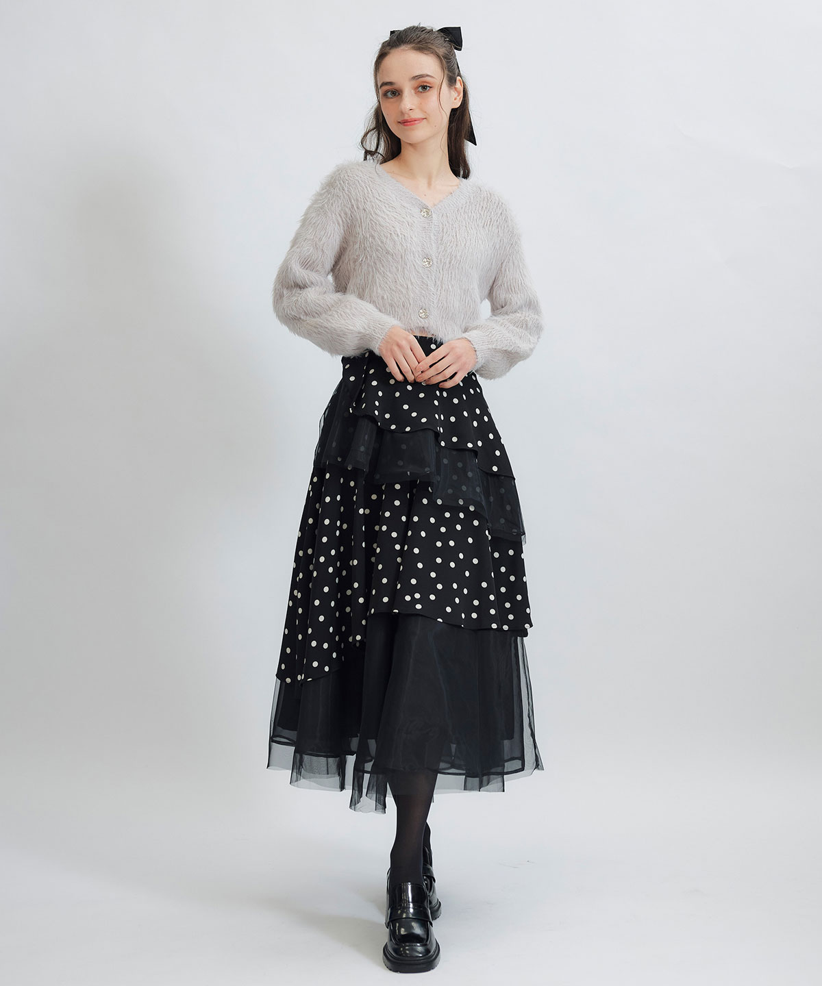 ドットチュールティアードロングスカート