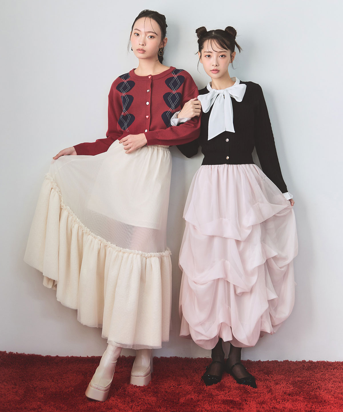 ボリュームシアーチュールフレアロングスカート