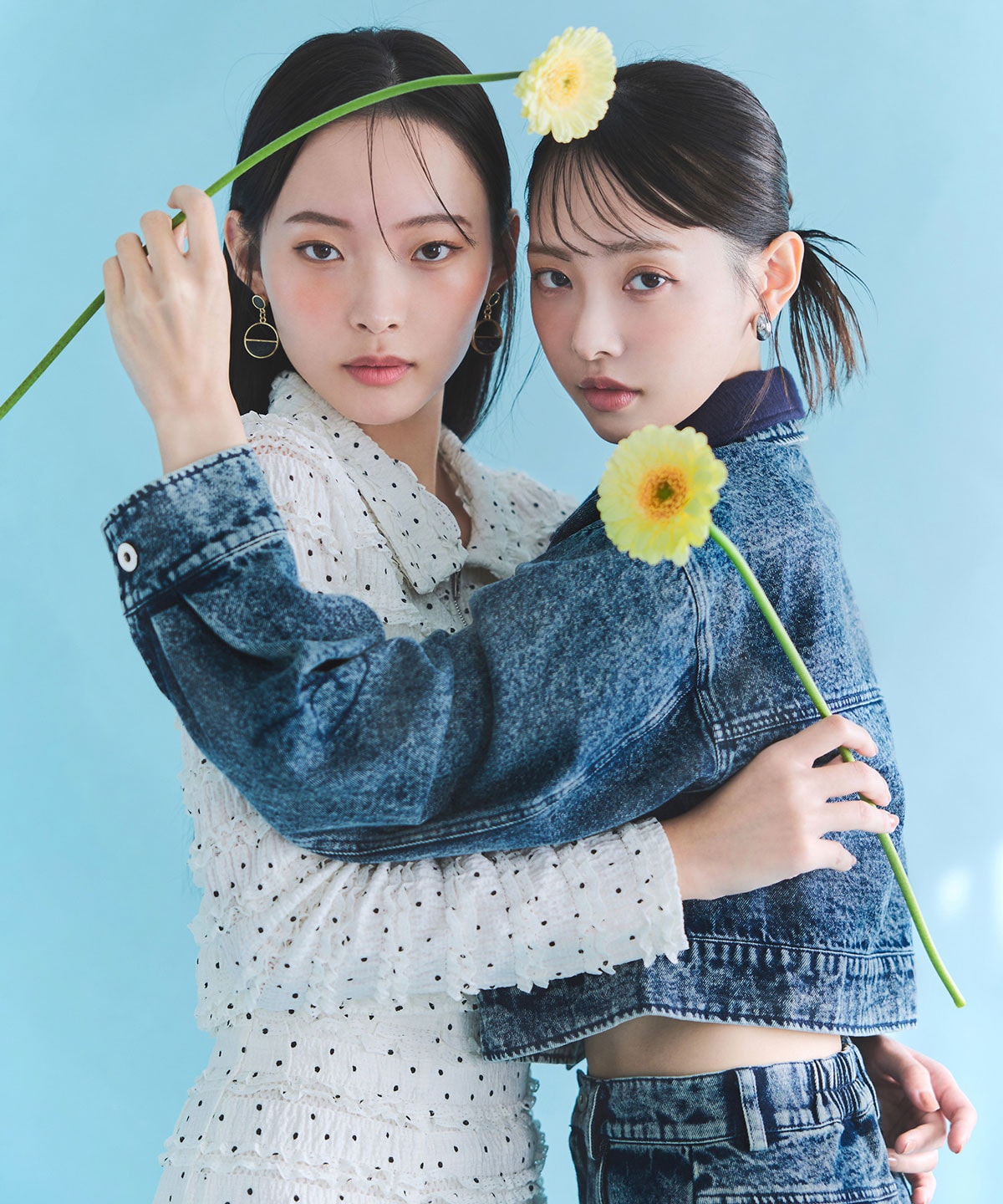 ミニフリルZIPブラウス×ミニフリルフレアロングスカートセットアップ