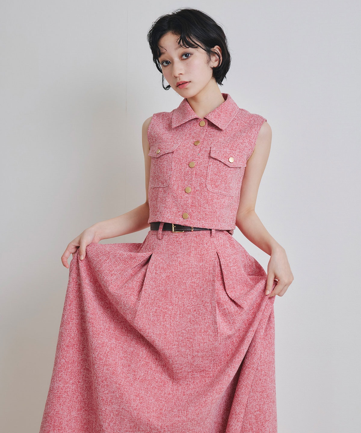 サマーツイードベスト×ロングフレアスカート