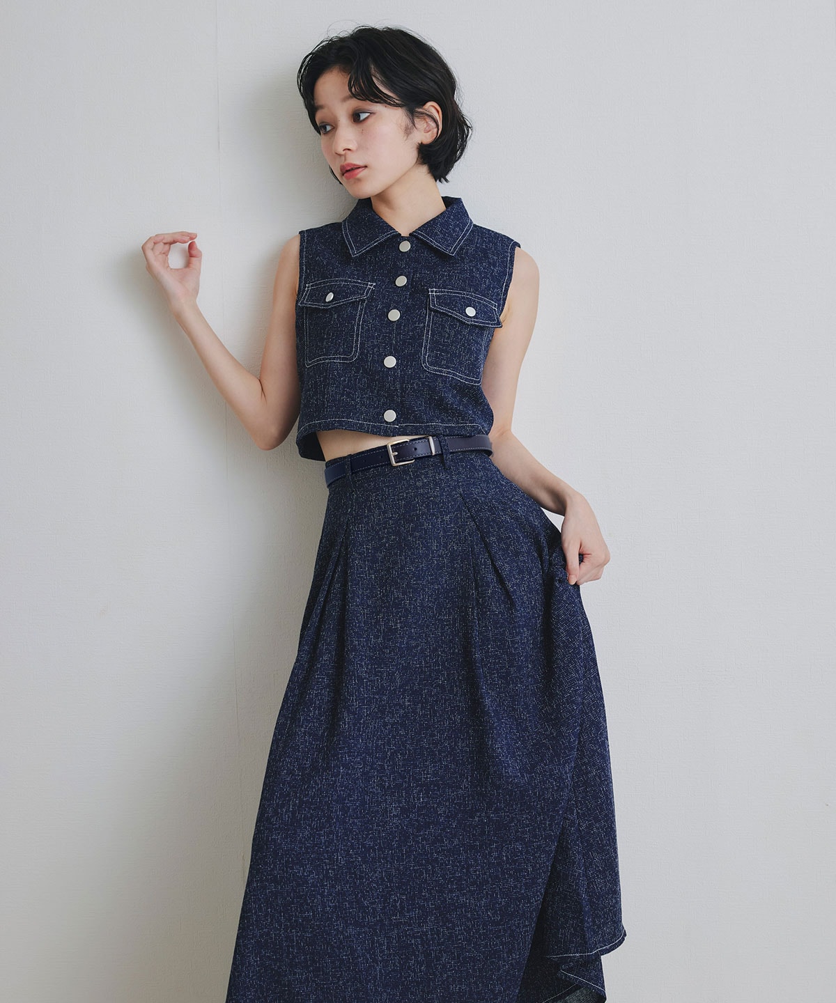 サマーツイードベスト×ロングフレアスカート