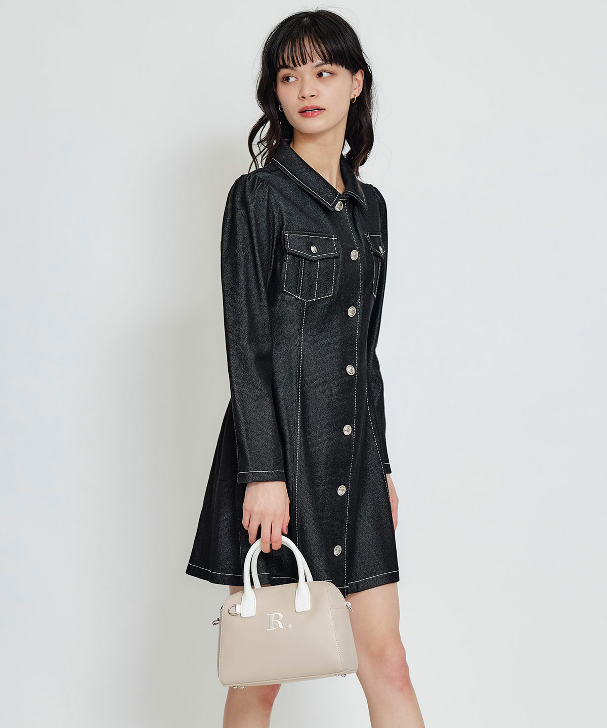 デニムステッチミニシャツワンピース