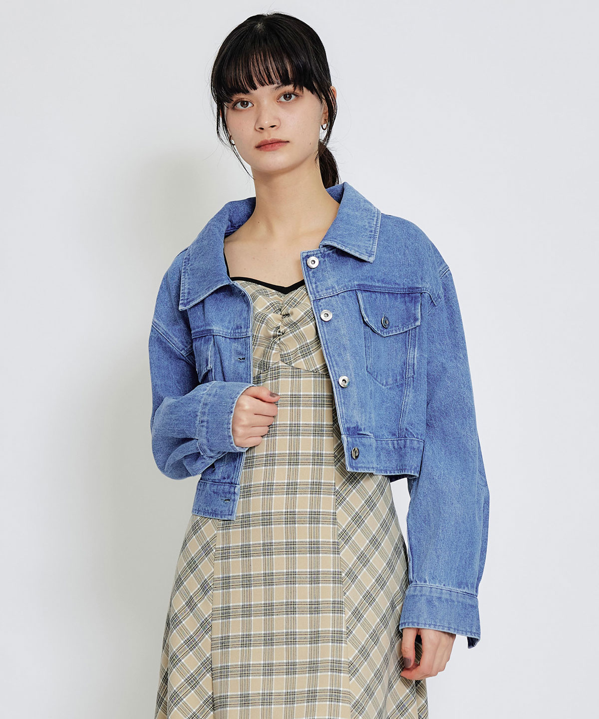 パイピングリボンキャミソールチェックフレアロングワンピース