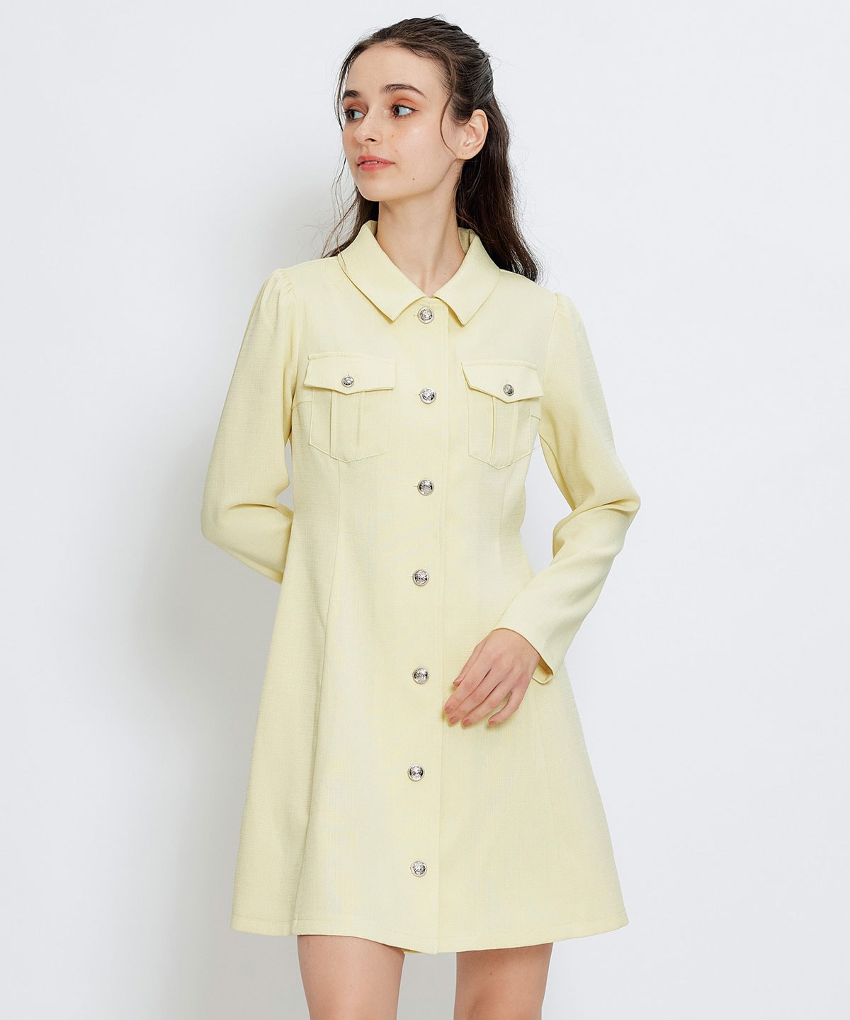 スプリングツイードシャツミニフレアワンピース